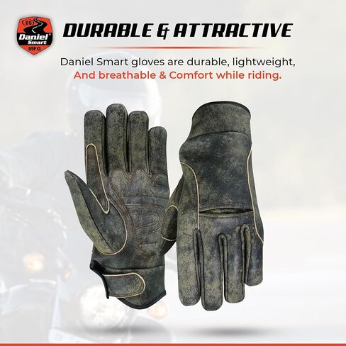 Daniel Smart Leather Gloves – Aniline Goat Leather Motorcycle Gloves with Cut Out Knuckle, Gel Palm and Wrist Strap in Kuwait