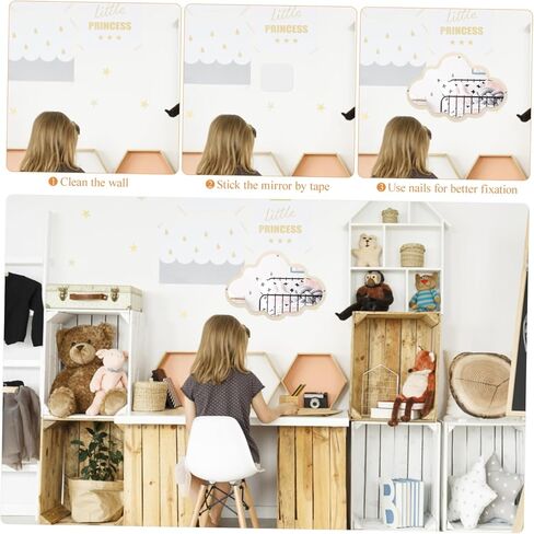Imikeya Nordic Boy Girl Girl Wooden Safety Safety مرآة زخرفية على الطاولة للغرفة غير قابلة للفصل لسهولة تصميم التخزين لارتداء الماكياج in Kuwait