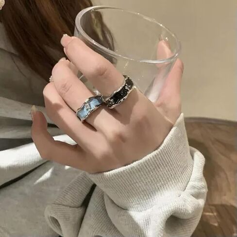 Style Fashion Exquisite Zircon Blue Black Enamel Opening Adjustable R-4 in Saudi Arabia