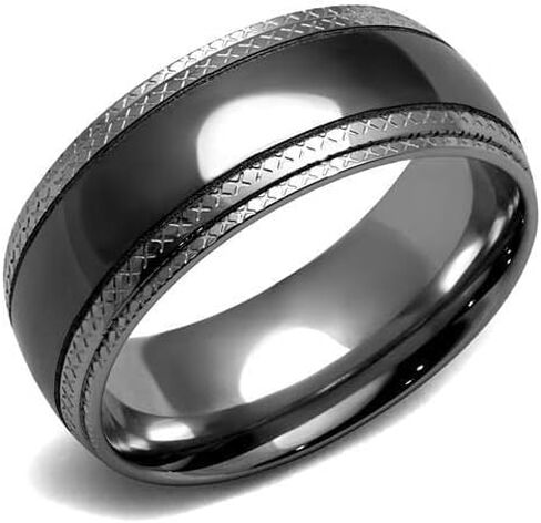 TK2580 - Two Tone IP Light Black (IP Gun) Stainless Steel Ring with No Stone in Saudi Arabia