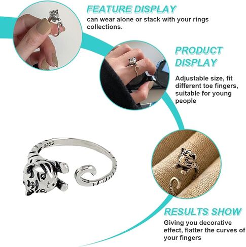 افتح Tiger Wrap عتيقة لتكديس إصبع القدم والإصبع ، استخدم المجوهرات الرجعية اللطيفة للأسلوب اليومي لقضاء العطلات والمناسبات الخاصة in Kuwait
