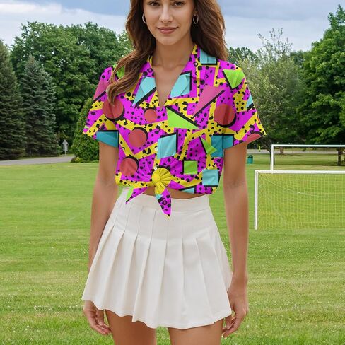 HUGLAZY 80s 90s الزي للنساء النيون حفلة الزي 80s قمصان هاواي الأزهار الاستوائية قمصان الصيف in Kuwait