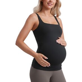 CRZ YOGA Butterluxe Womens Square Neck Maternity Tank Tops Ruched Sleeveless Pregnancy Yoga Tee Shirt with Built in Bra in Saudi Arabia