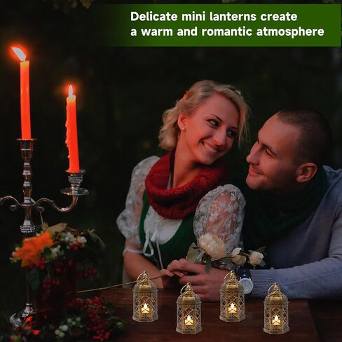 LLQ Mini Lantern with LED Candle, 12PCS Small Lanterns Decorative Indoor, Vintage Moroccan Lights for Halloween Decorations, Hanging Ornaments for Christmas, Table Centerpiece, Boho Wedding Decor in Kuwait