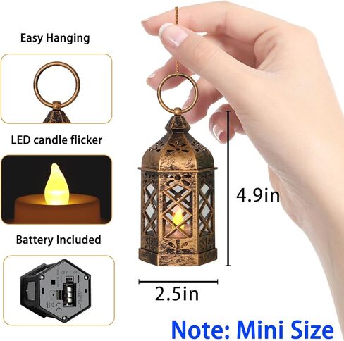 LLQ Mini Lantern مع شمعة LED ، 12 مساءً الفوانيس الصغيرة الزخرفية ، الأضواء المغربية القديمة لزخارف الهالوين ، الحلي المعلقة لعيد الميلاد ، مركزية مركزية ، بوهو ديكور الزفاف in Kuwait