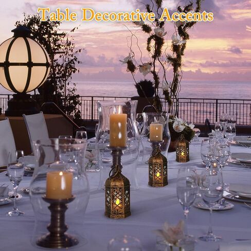 LLQ Mini Lantern مع شمعة LED ، 12 مساءً الفوانيس الصغيرة الزخرفية ، الأضواء المغربية القديمة لزخارف الهالوين ، الحلي المعلقة لعيد الميلاد ، مركزية مركزية ، بوهو ديكور الزفاف in Kuwait