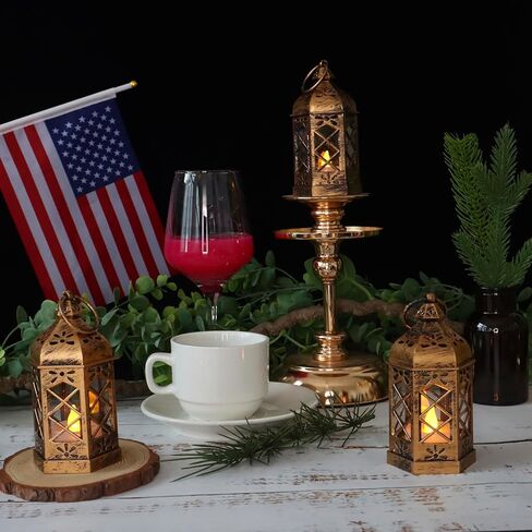 LLQ Mini Lantern مع شمعة LED ، 12 مساءً الفوانيس الصغيرة الزخرفية ، الأضواء المغربية القديمة لزخارف الهالوين ، الحلي المعلقة لعيد الميلاد ، مركزية مركزية ، بوهو ديكور الزفاف in Kuwait