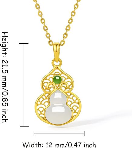 24K Gold Pendant Jade Gourd Charms Good Luck Jewelry Feng Shui Charm Natural White Jadeite Pendants Fortune Hetian Gemstone Wealth Healing Stone Protection Bead Lifetime Solid Gold Gifts for Women Men in Saudi Arabia
