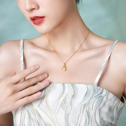 24K Gold Pendant Jade Gourd Charms Good Luck Jewelry Feng Shui Charm Natural White Jadeite Pendants Fortune Hetian Gemstone Wealth Healing Stone Protection Bead Lifetime Solid Gold Gifts for Women Men in Saudi Arabia