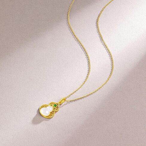 24K Gold Pendant Jade Gourd Charms Good Luck Jewelry Feng Shui Charm Natural White Jadeite Pendants Fortune Hetian Gemstone Wealth Healing Stone Protection Bead Lifetime Solid Gold Gifts for Women Men in Saudi Arabia