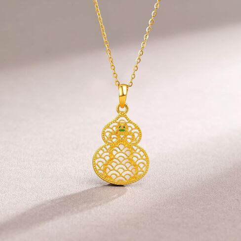 24K Gold Pendant Jade Gourd Charms Good Luck Jewelry Feng Shui Charm Natural White Jadeite Pendants Fortune Hetian Gemstone Wealth Healing Stone Protection Bead Lifetime Solid Gold Gifts for Women Men in Saudi Arabia