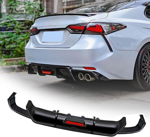 Rear Diffuser for Camry 2018-2024 Sport SE XSE PP Material, Direct Fit Rear Bumper Lip Spoiler Splitter with LED Light - Aggressive Styling Upgrade (Glossy Black) in Saudi Arabia