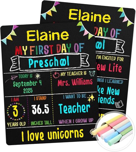 لوحة اليوم الأول للمدرسة، لافتة اليوم الأول للمدرسة مقاس 10 × 10 بوصة مزدوجة الجوانب للعودة إلى المدرسة للبنين والبنات، لوازم مدرسية للصف الأول في مرحلة ما قبل المدرسة، سبورة العودة إلى المدرسة in Kuwait