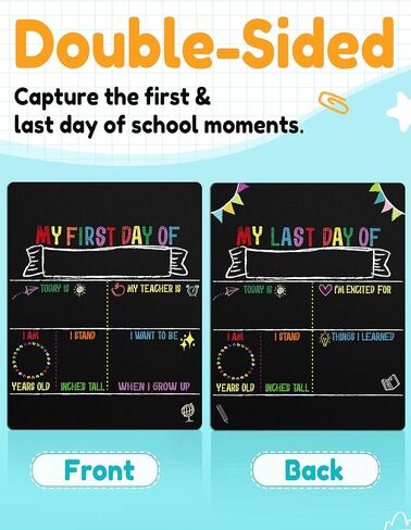 لوحة اليوم الأول للمدرسة، لافتة اليوم الأول للمدرسة مقاس 10 × 10 بوصة مزدوجة الجوانب للعودة إلى المدرسة للبنين والبنات، لوازم مدرسية للصف الأول في مرحلة ما قبل المدرسة، سبورة العودة إلى المدرسة in Kuwait