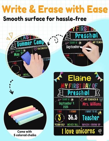 لوحة اليوم الأول للمدرسة، لافتة اليوم الأول للمدرسة مقاس 10 × 10 بوصة مزدوجة الجوانب للعودة إلى المدرسة للبنين والبنات، لوازم مدرسية للصف الأول في مرحلة ما قبل المدرسة، سبورة العودة إلى المدرسة in Kuwait