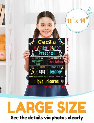 لوحة اليوم الأول للمدرسة، لافتة اليوم الأول للمدرسة مقاس 10 × 10 بوصة مزدوجة الجوانب للعودة إلى المدرسة للبنين والبنات، لوازم مدرسية للصف الأول في مرحلة ما قبل المدرسة، سبورة العودة إلى المدرسة in Kuwait