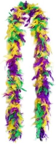 Dohia Mardi Gras Feather Boa 5.9Ft / 70 Inch Long Colorful Boas Yellow Purple Green Feather Boa Mardi Gras Party Decor Dress up Costume Accessories D1-KHJMT in Saudi Arabia
