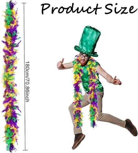 Dohia Mardi Gras Feather Boa 5.9Ft / 70 Inch Long Colorful Boas Yellow Purple Green Feather Boa Mardi Gras Party Decor Dress up Costume Accessories D1-KHJMT in Saudi Arabia