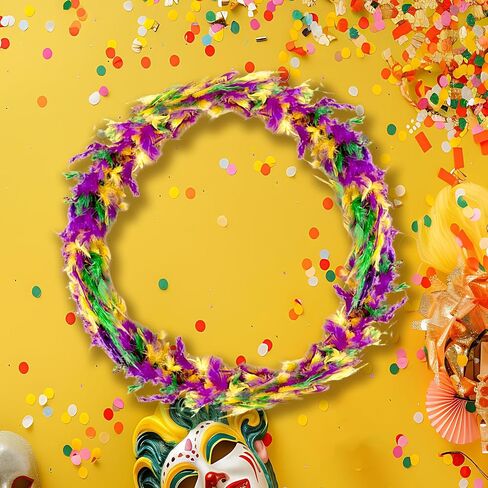 Dohia Mardi Gras Feather Boa 5.9Ft / 70 Inch Long Colorful Boas Yellow Purple Green Feather Boa Mardi Gras Party Decor Dress up Costume Accessories D1-KHJMT in Saudi Arabia