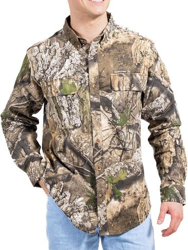 Realtree Men’s Long Sleeve Button Down Camp Shirt – Midweight, Cotton, Breathable Outdoor Shirt for Hunting and Fishing in Kuwait