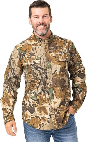 Realtree Men’s Long Sleeve Button Down Camp Shirt – Midweight, Cotton, Breathable Outdoor Shirt for Hunting and Fishing in Kuwait