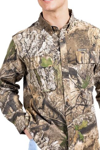 Realtree Men’s Long Sleeve Button Down Camp Shirt – Midweight, Cotton, Breathable Outdoor Shirt for Hunting and Fishing in Kuwait