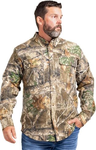 Realtree Men’s Long Sleeve Button Down Camp Shirt – Midweight, Cotton, Breathable Outdoor Shirt for Hunting and Fishing in Kuwait