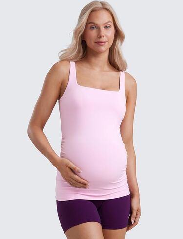 Crz Yoga Butterluxe Womens Square Devin Dear Tops Ruched Rucheveless Pregnancy Yoga Tee Shirt مع بنيت في حمالة صدر in Kuwait
