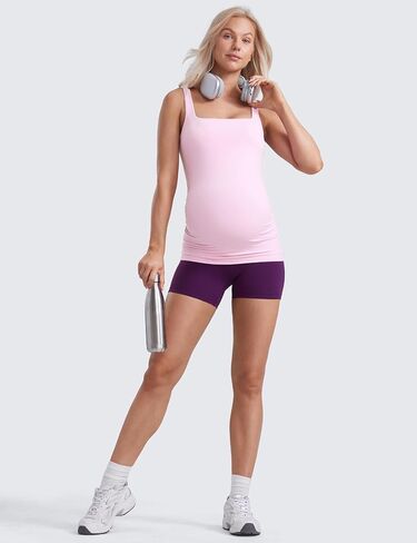 Crz Yoga Butterluxe Womens Square Devin Dear Tops Ruched Rucheveless Pregnancy Yoga Tee Shirt مع بنيت في حمالة صدر in Kuwait