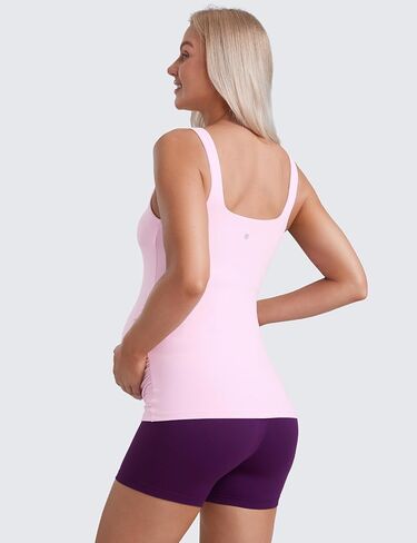 Crz Yoga Butterluxe Womens Square Devin Dear Tops Ruched Rucheveless Pregnancy Yoga Tee Shirt مع بنيت في حمالة صدر in Kuwait