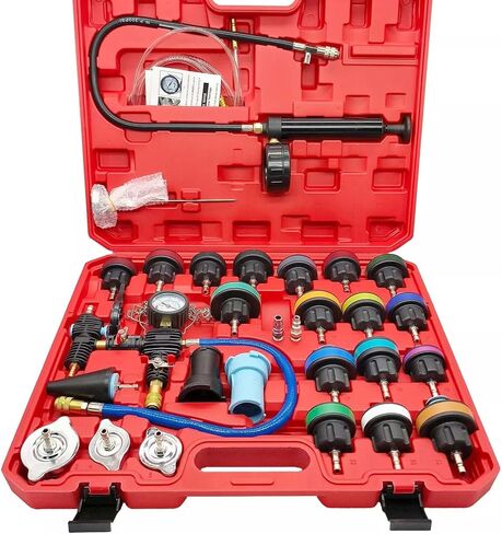 28pcs Coolant Pressure Tester Kit Universal, Radiator Pressure Tester Cooling System Vacuum Refill Tool for Radiator Leak Test and Coolant Fill Purge in Saudi Arabia