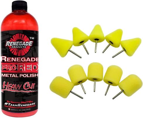 Renegade Products Wheel Window Window Bundle - Pro Red Liquid Metal Polish مع 1/8 بوصة مصقفة تلميع الرغوة والبراميل - مجموعة مرفقات الحفر للألومنيوم والفولاذ المقاوم للصدأ للعجلات والمساحات الضيقة in Saudi Arabia