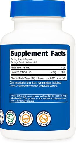 Nutricost R-5-P (riboflavin-5-phosphate) (فيتامين B2) 50 ملغ ، 120 كبسولة-نباتي ، خالي من الكائنات المعدلة وراثيا in Saudi Arabia
