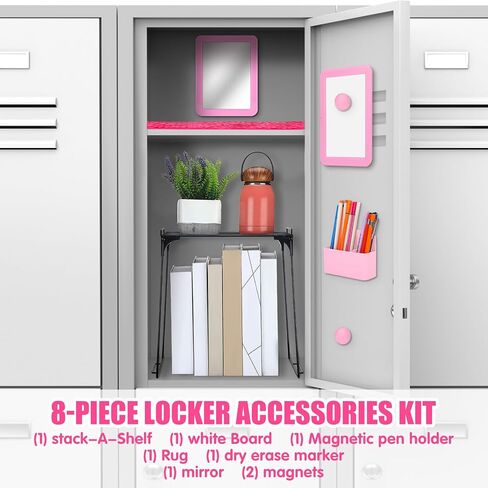 8 Pcs Locker Decorations for Girls Locker Organizer Kit Include Wire Locker Shelf, Mirror, Whiteboard with Dry Erase Marker, Storage Cup, Magnets Locker Carpet, Locker Kit for Girls (Purple) in Saudi Arabia