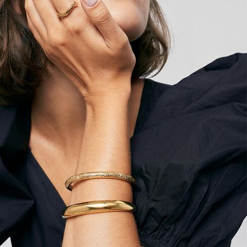 Hey Harper Gold Bangle Wave Cuff Bracelet - Trendy Chunky Non Tarnish Gold Cute Stackable Waterproof Bracelet, Simple Minimalist Unique Statement Jewelry in Saudi Arabia