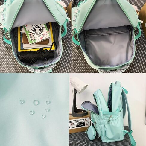 حقيبة الظهر Kawaii مع إكسسوارات لطيفة قلادة حقيبة سفر سفر كبيرة في الهواء الطلق مقاومة للماء Daypack (أسود) in Kuwait