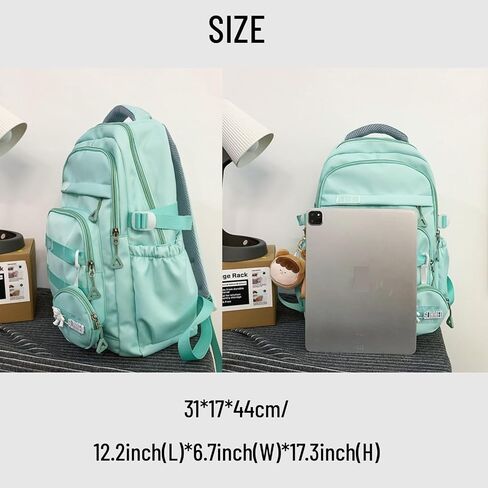 حقيبة الظهر Kawaii مع إكسسوارات لطيفة قلادة حقيبة سفر سفر كبيرة في الهواء الطلق مقاومة للماء Daypack (أسود) in Kuwait