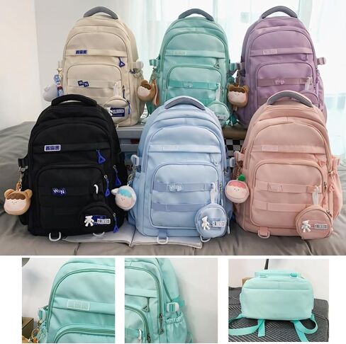 حقيبة الظهر Kawaii مع إكسسوارات لطيفة قلادة حقيبة سفر سفر كبيرة في الهواء الطلق مقاومة للماء Daypack (أسود) in Kuwait