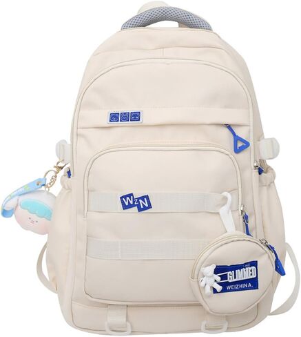 حقيبة الظهر Kawaii مع إكسسوارات لطيفة قلادة حقيبة سفر سفر كبيرة في الهواء الطلق مقاومة للماء Daypack (أسود) in Kuwait