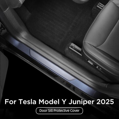 Luckeasy 5pcs لنموذج Tesla y Juniper 2025 2026 شريط الباب الأمامي والخلفي شريط الصف الثاني مقعد الصف السفلي واقي مضاد للغطاء غطاء Sill Sill Sill Protctories Black in Saudi Arabia