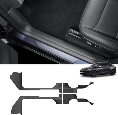 Luckeasy 5pcs لنموذج Tesla y Juniper 2025 2026 شريط الباب الأمامي والخلفي شريط الصف الثاني مقعد الصف السفلي واقي مضاد للغطاء غطاء Sill Sill Sill Protctories Black in Saudi Arabia