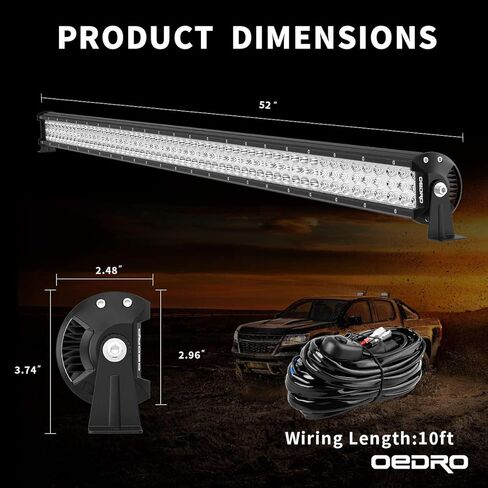 OEDRO LED شريط إضاءة 52 بوصة 818 واط ثلاثي الصفوف بقعة الفيضانات التحرير والسرد أدى ضوء العمل 57260LM، على الطرق الوعرة للماء القيادة مصباح الضباب لقارب جيب شاحنة SUV 4WD 4X4 ATV UTV بيك اب جرار مع تسخير الأسلاك in Kuwait
