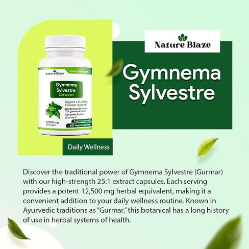 Gymnema Sylvestre (Gurmar) 25:1 Extract | 12,500 mg Strength | 25% Gymnemic Acid 60 Vegan Capsules | 2-Month Supply | Standardized 25X Concentrated Extract (Pack of 1) in Saudi Arabia