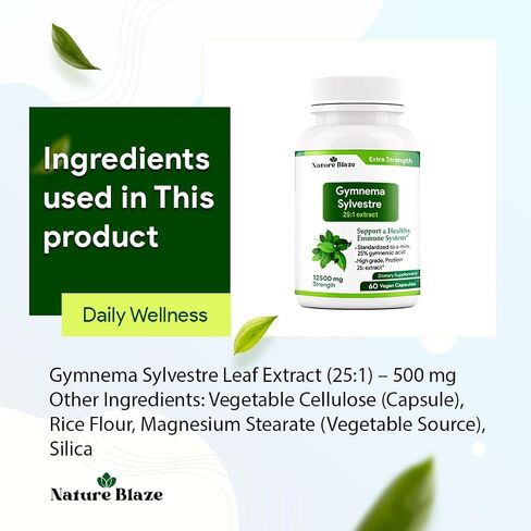 Gymnema Sylvestre (Gurmar) 25:1 Extract | 12,500 mg Strength | 25% Gymnemic Acid 60 Vegan Capsules | 2-Month Supply | Standardized 25X Concentrated Extract (Pack of 1) in Saudi Arabia