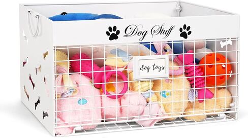 Dog Toy Bin - Metal Dog Toy Basket Box with Handles and Label Position Design Perfect for Pet Toys, Blankets, Clothes and Food (Not Included Label) in Kuwait
