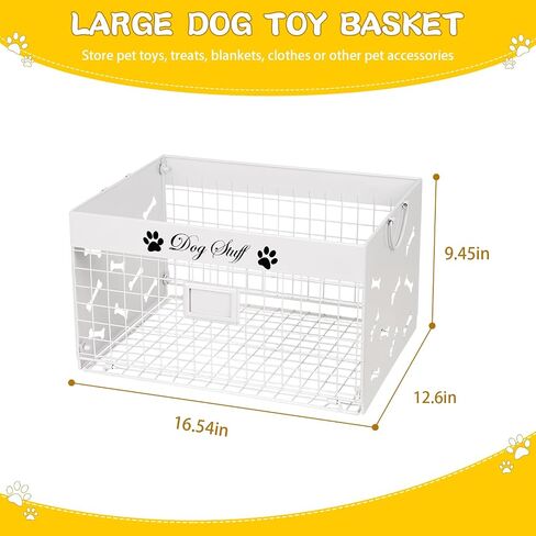 Dog Toy Bin - Metal Dog Toy Basket Box with Handles and Label Position Design Perfect for Pet Toys, Blankets, Clothes and Food (Not Included Label) in Kuwait