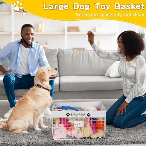 Dog Toy Bin - Metal Dog Toy Basket Box with Handles and Label Position Design Perfect for Pet Toys, Blankets, Clothes and Food (Not Included Label) in Kuwait