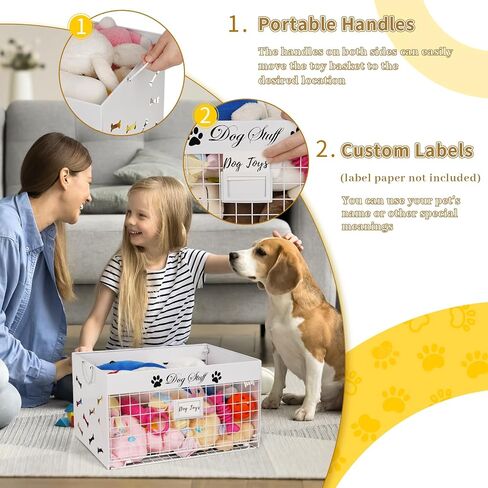 Dog Toy Bin - Metal Dog Toy Basket Box with Handles and Label Position Design Perfect for Pet Toys, Blankets, Clothes and Food (Not Included Label) in Kuwait