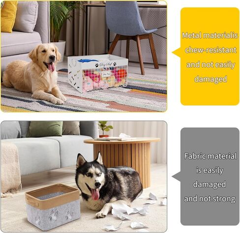 Dog Toy Bin - Metal Dog Toy Basket Box with Handles and Label Position Design Perfect for Pet Toys, Blankets, Clothes and Food (Not Included Label) in Kuwait
