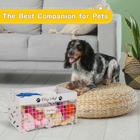 Dog Toy Bin - Metal Dog Toy Basket Box with Handles and Label Position Design Perfect for Pet Toys, Blankets, Clothes and Food (Not Included Label) in Kuwait
